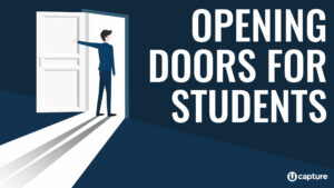 student opening a door